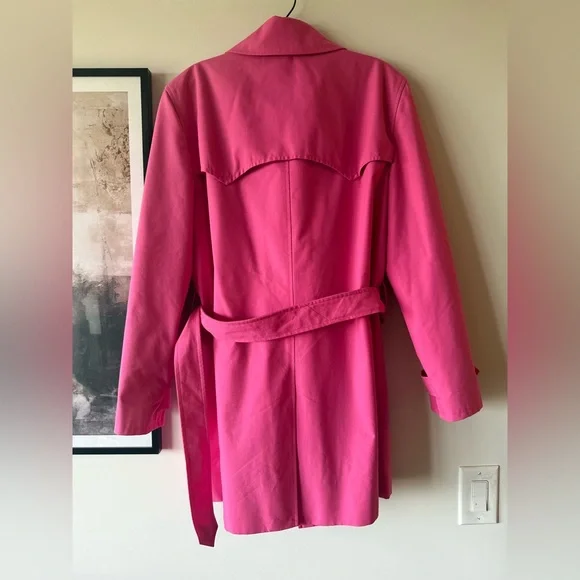 Chaps Pink Trench Coat with Belted Waist - Picture 2 of 5